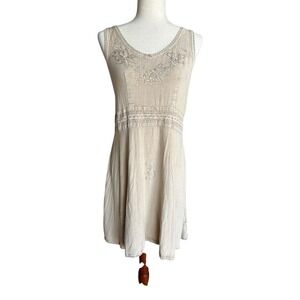 Coline Embroidered Floral Dress Womens Large Beige Gypsy Prairie Cottagecore